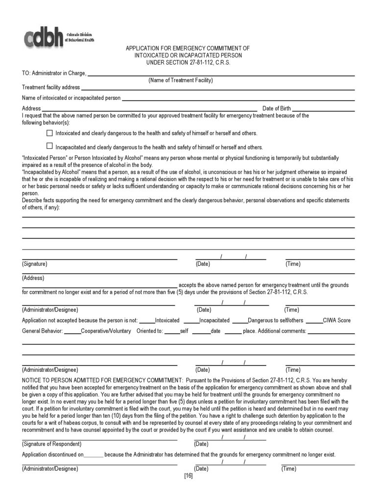 Involuntary civil commitment colorado